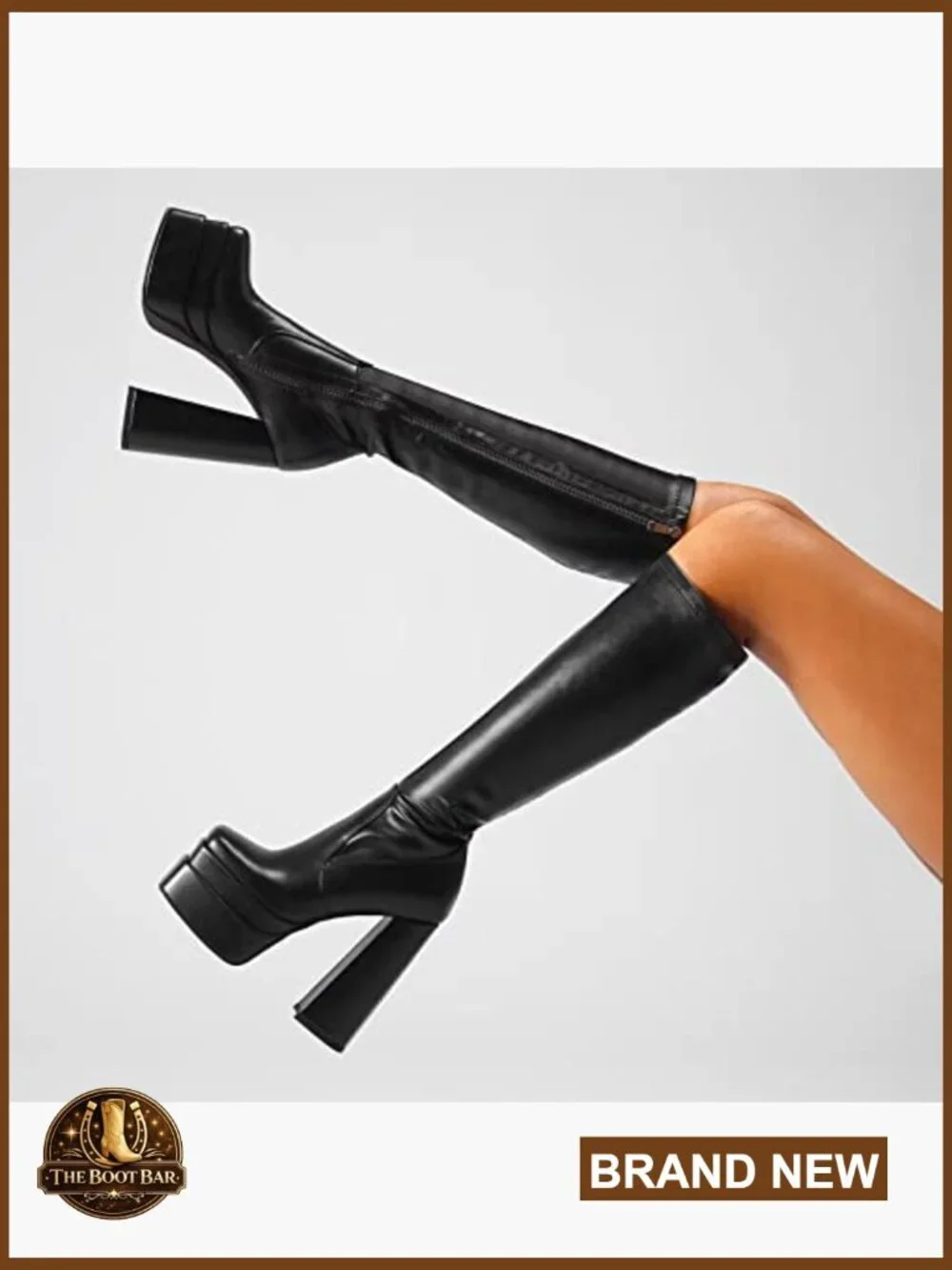 Platform Knee High Boots with Chunky Heel and Side Zipper for Parties
